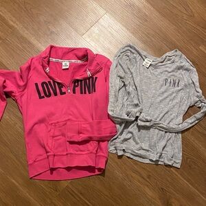 PINK Victoria's Secret Hoodie in Vibrant Pink and Soft Gray Sheer Sweater